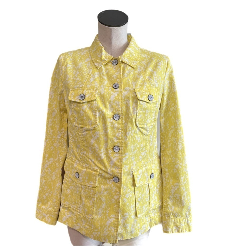Cabi Yellow Field of Daisies Button Up Front Pockets Long Sleeve Jacket